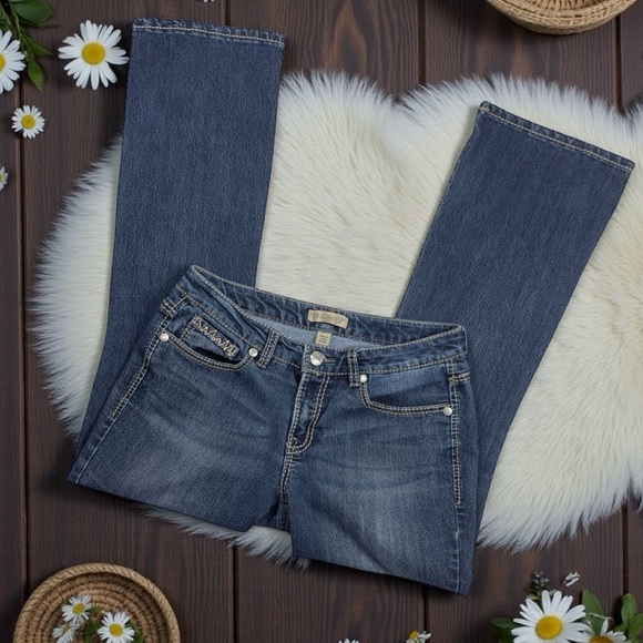 Nine West Vintage America Denim - Nine West Vintage America Collection Bootcut Med Wash Gold Stitch Jeans SZ 29